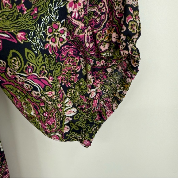 Tahari Womens 3X Top Tunic Blouse Popover Black Pink Floral Long Sleeve Peasant - Picture 5 of 8